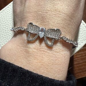 Elegant Silver and CZ Bow Bracelet